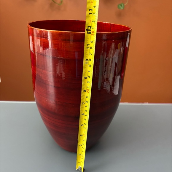 Lifestyles by Sixtrees Bamboo/wood Laquerware Vase Dark Red Asian Home Decor - Picture 2 of 8